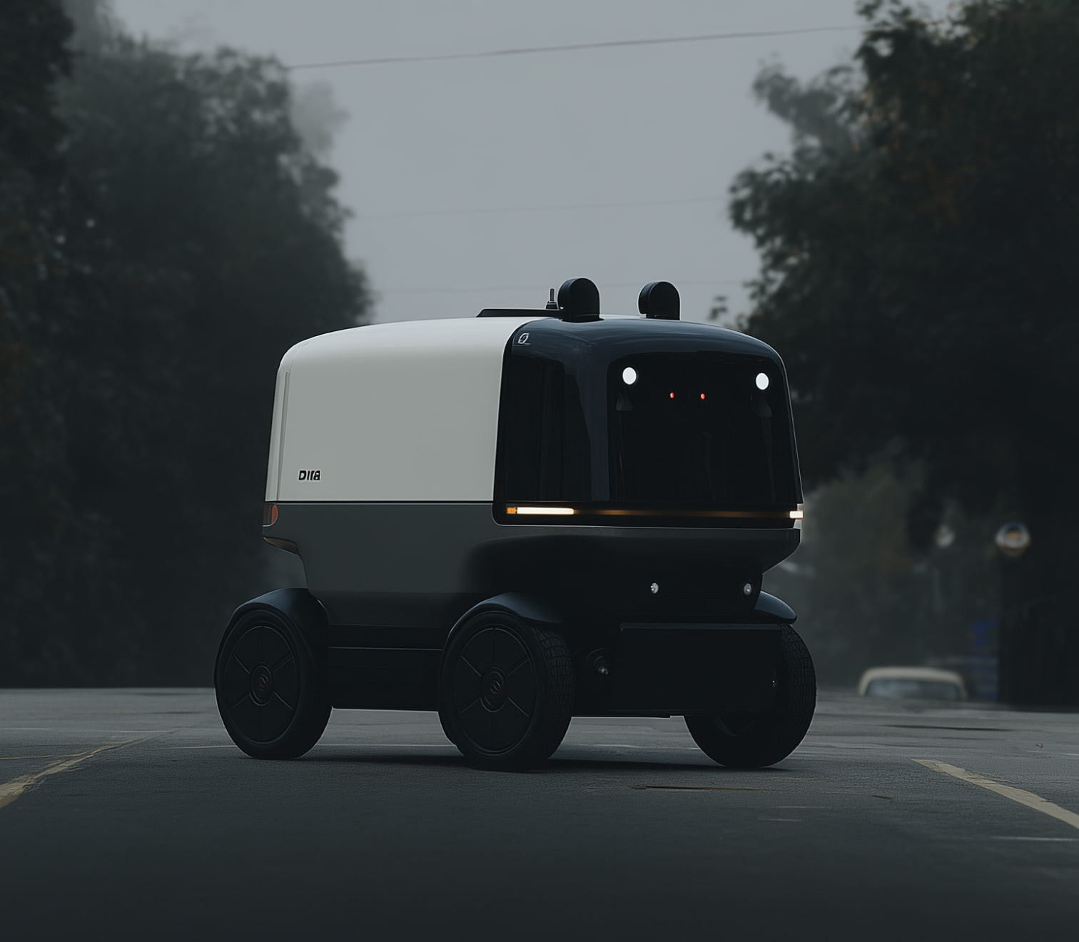 An electric vehicle is driving down the street.