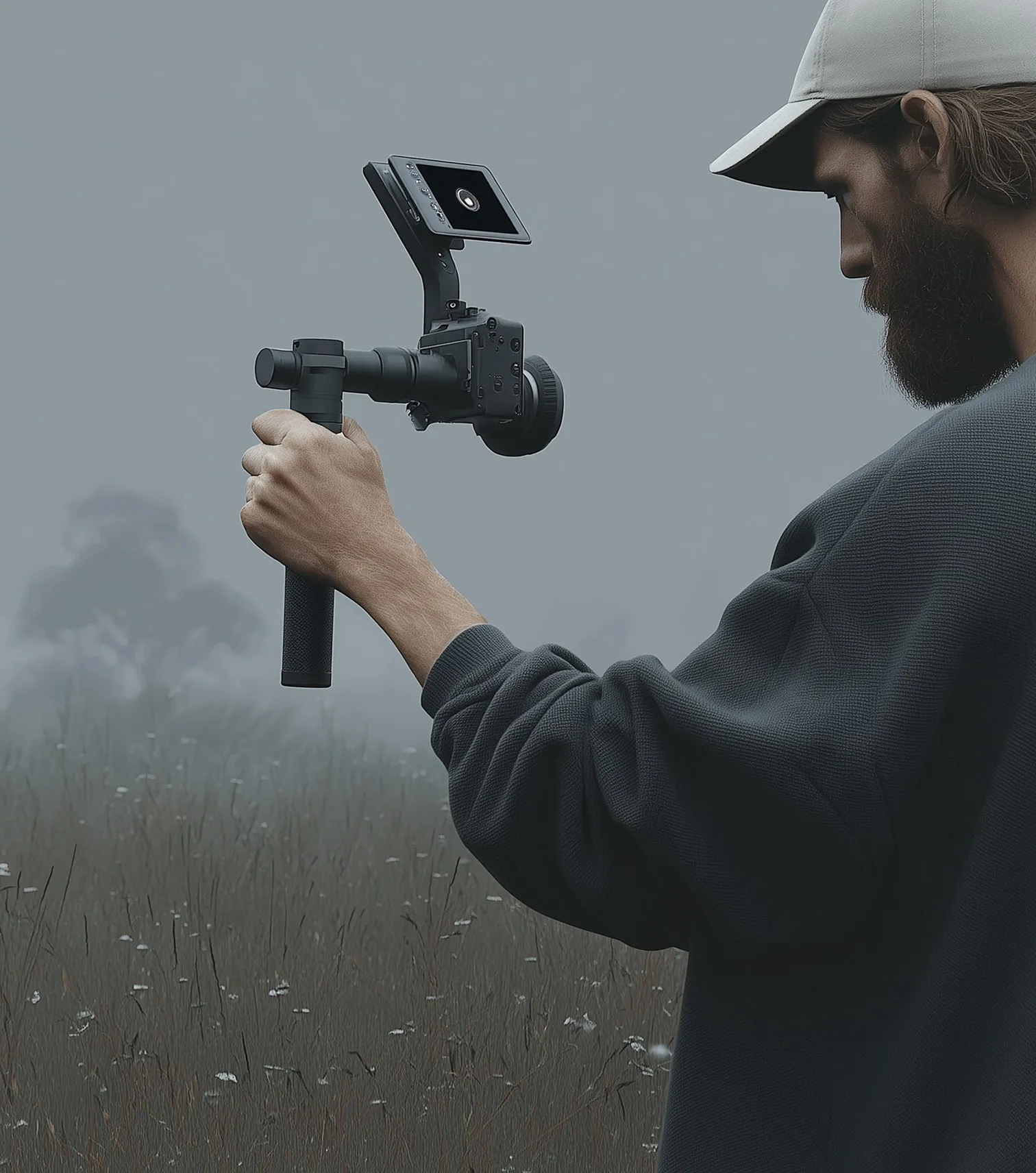 A man holding a camera and a tripod.
